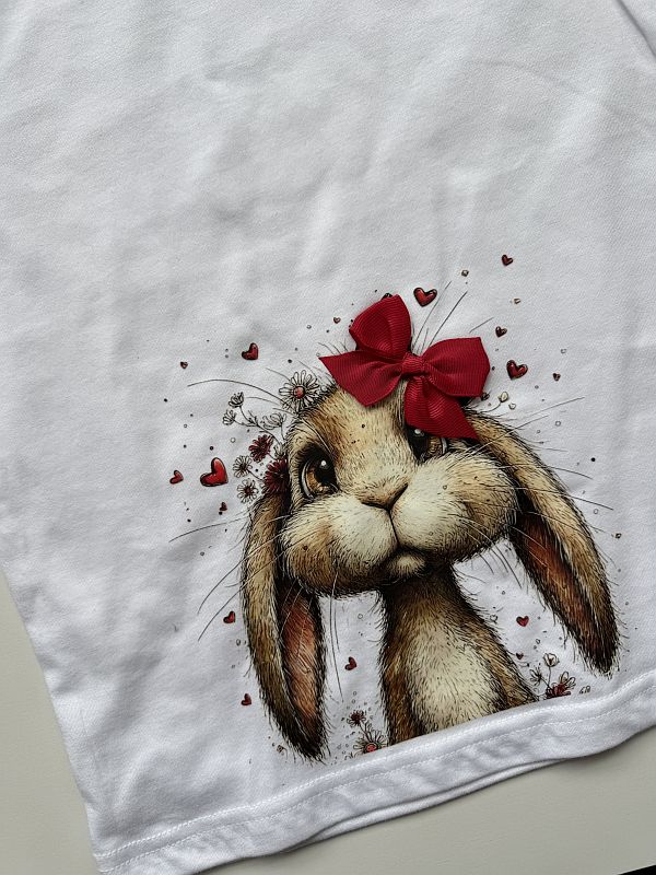 Koszulka biała z krótkim rękawem króliczek z kokardką rozmiar 128