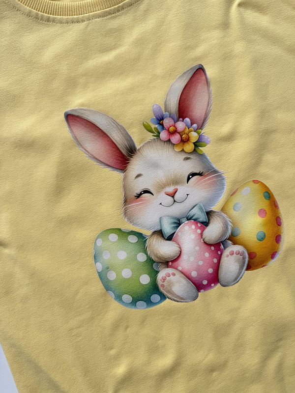 Koszulka żółta z krótkim rękawem króliczek z pisankami rozmiar 128