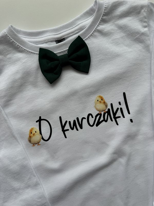 Koszulka biała z długim rękawem o kurczaki rozmiar 110