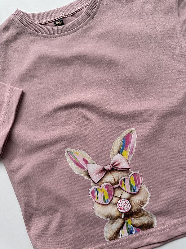 Koszulka różowa z krótkim rękawem królik z lizakiem rozmiar 104