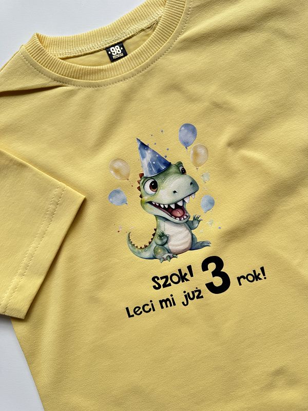 Koszulka żółta z krótkim rękawem na 3 urodziny rozmiar 98
