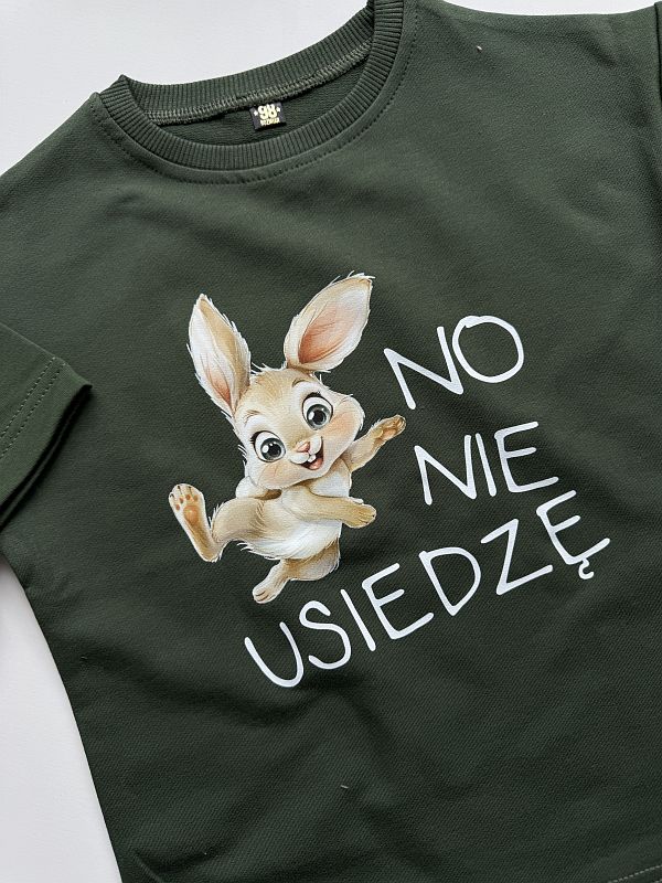 Koszulka oliwkowa z krótkim rękawem no nie usiedzę rozmiar 98