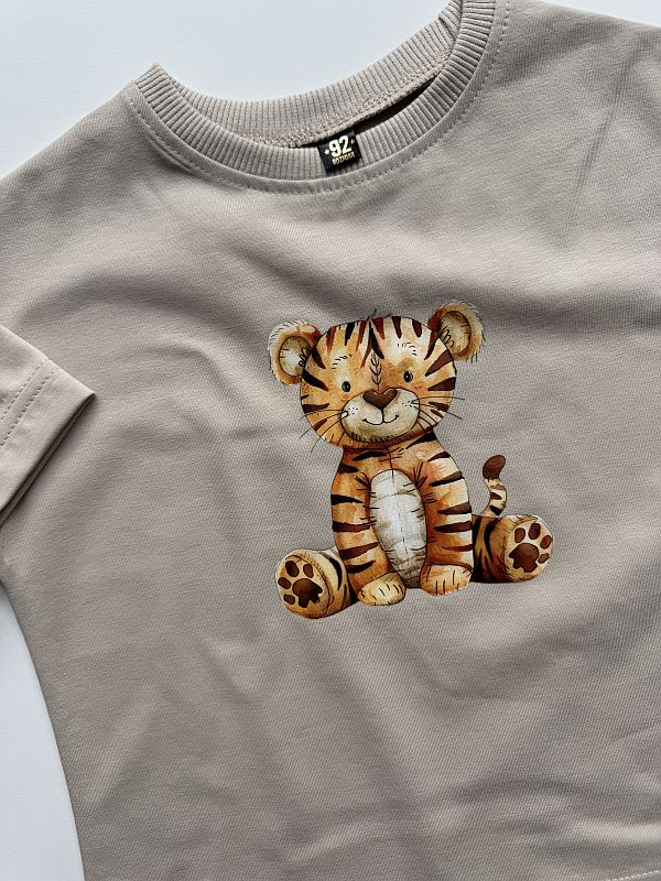 Koszulka beżowa z krótkim rękawem tygrysek rozmiar 92