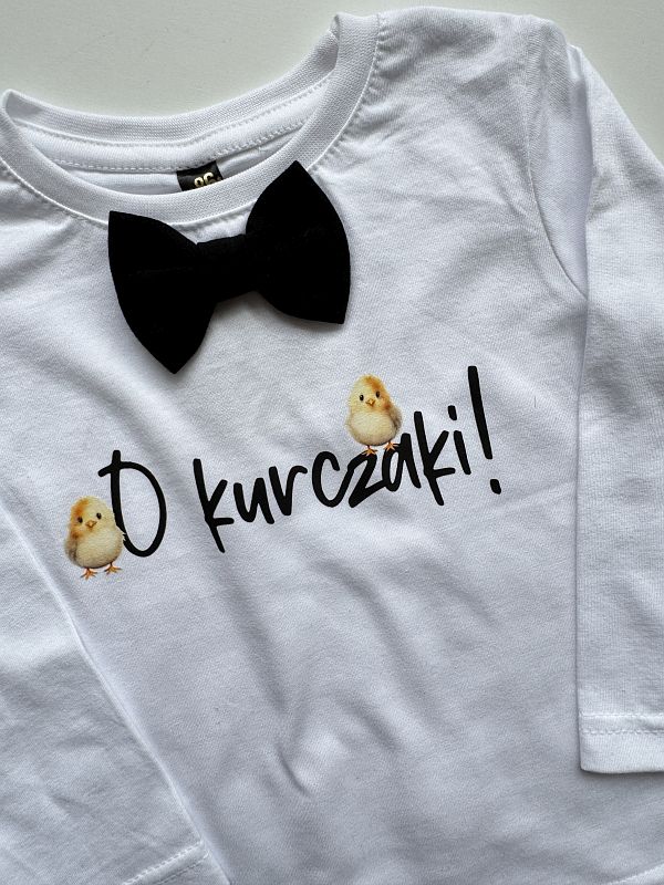 Koszulka biała z długim rękawem o kurczaki rozmiar 86