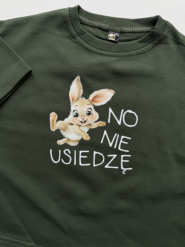 Koszulka oliwkowa z krótkim rękawem no nie usiedzę rozmiar 80