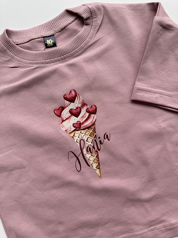 Koszulka różowa z krótkim rękawem z lodem Hania rozmiar 80