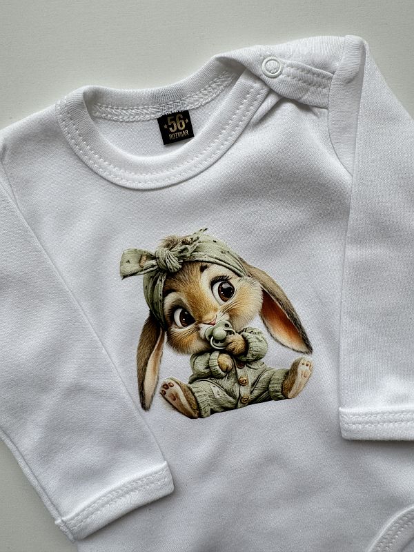 Body białe z długim rękawem słodki króliczek rozmiar 56