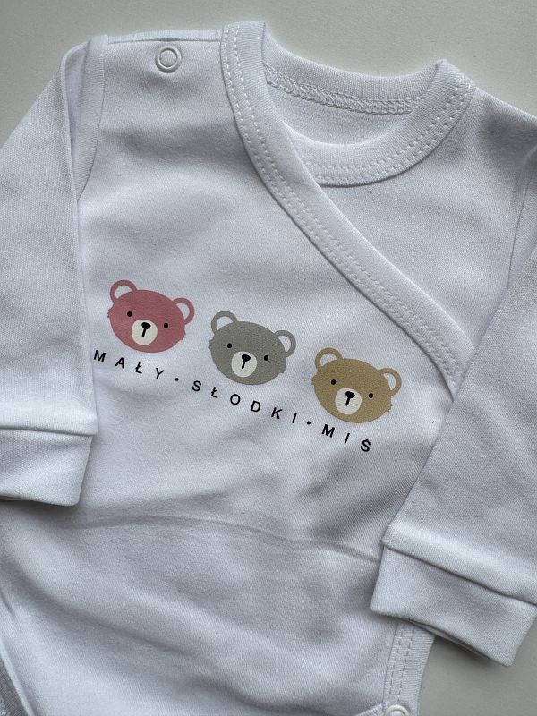 Body kopertowe białe z długim rękawem mały słodki miś rozmiar 56