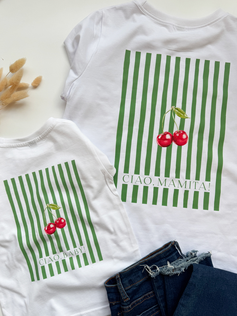 Komplet dla mamy i dziecka z wisienkami