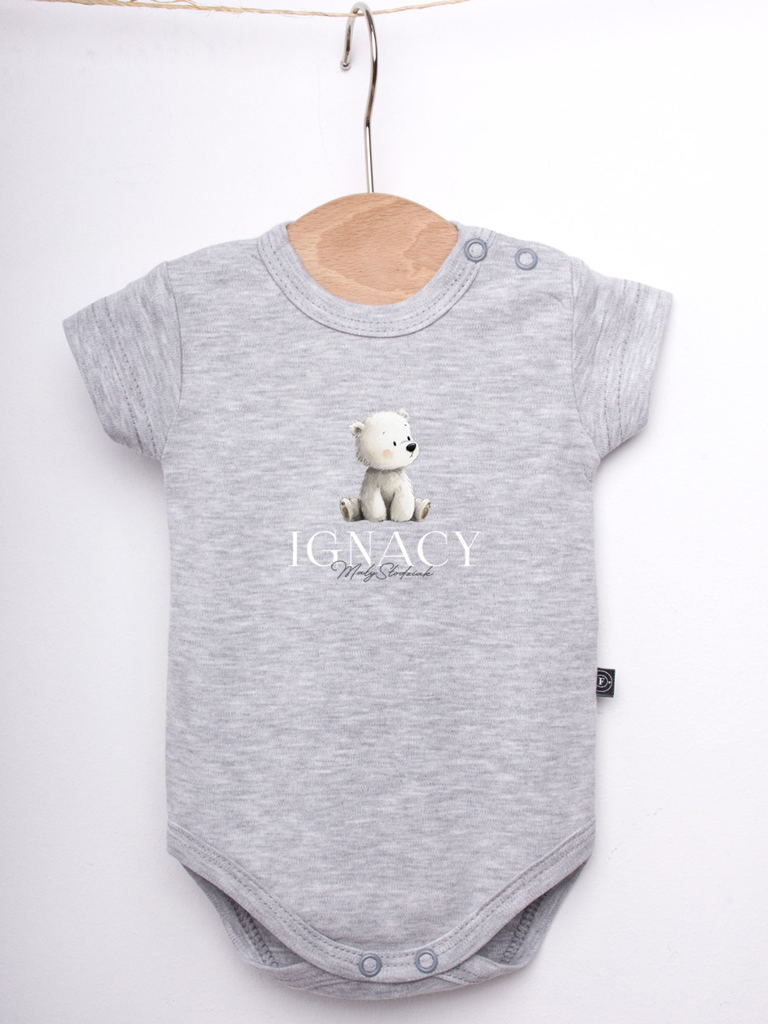 Szare body z krótkim rękawem misio mały słodziak