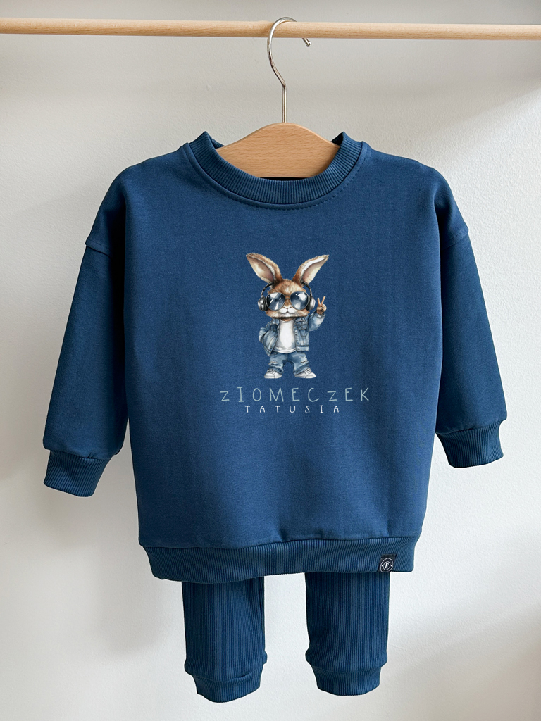 Ciemnoniebieski komplet króliczek ziomeczek tatusia bluza + getry prążek