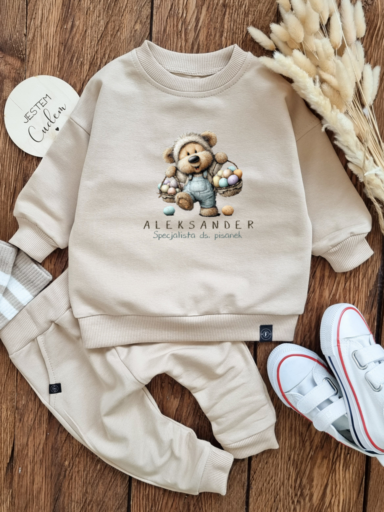 Beżowy komplet dla dziecka specjalista ds. pisanek (bluza + spodnie)