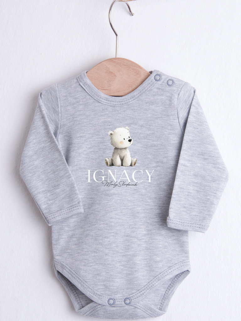 Szare body z długim rękawem misio mały słodziak