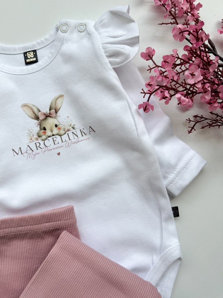 Body niemowlęce z falbankami przy rękawach pierwsza Wielkanoc