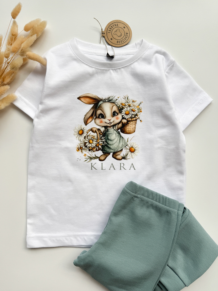 Koszulka dziecięca króliczek z koszem stokrotek