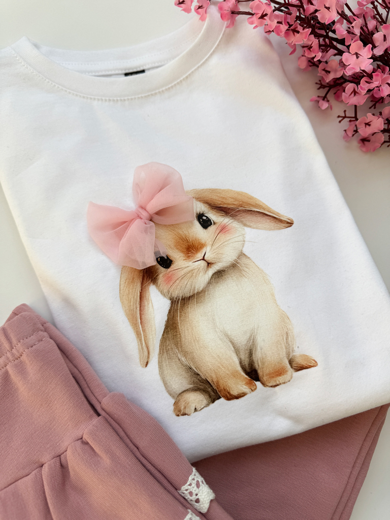 Koszulka dziecięca słodki króliś z kokardką