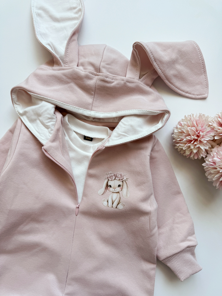 Pajac niemowlęcy z uszkami słodki pluszowy zajączek - obrazek 3