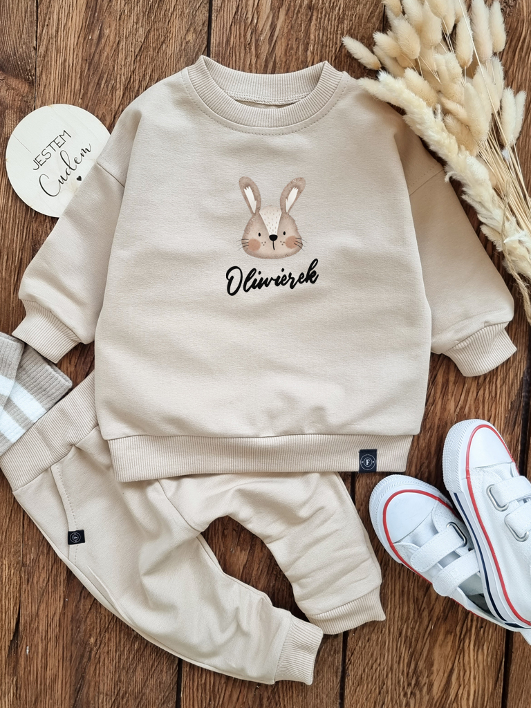 Komplet dla dziecka beżowy zajączek (bluza + spodnie)