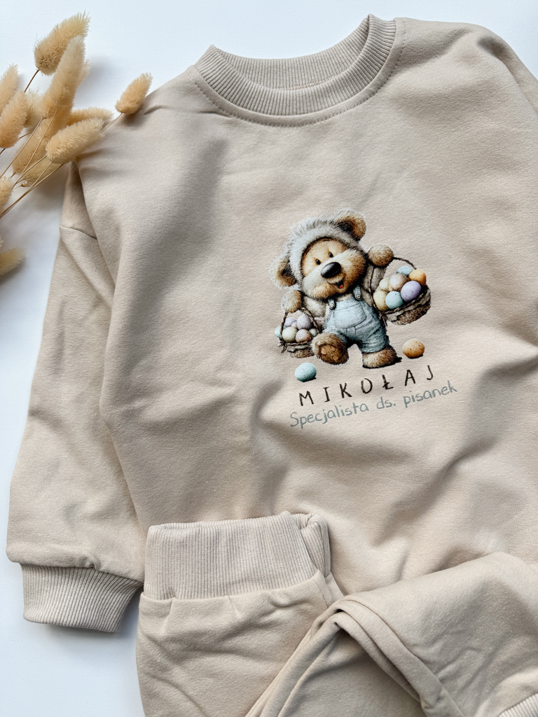 Beżowy komplet dla dziecka specjalista ds. pisanek (bluza + spodnie)