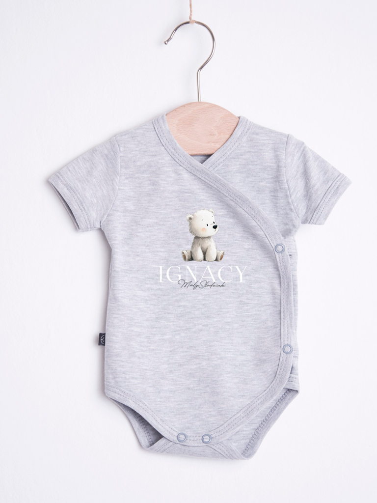 Szare body kopertowe z krótkim rękawem misio mały słodziak rozm. 62