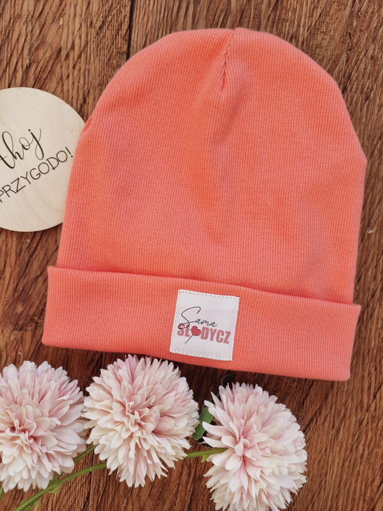Koralowy komplet czapka + komin sama słodycz