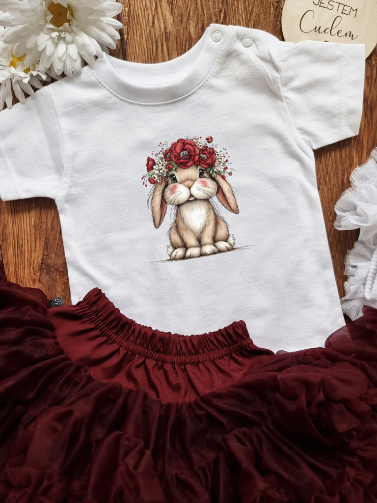 Koszulka dziecięca króliczek w wianku z maków