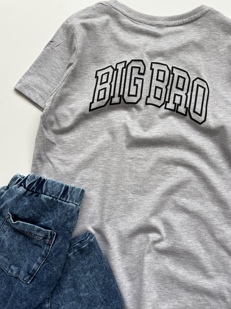 Szara koszulka z krótkim rękawem nadruk na plecach BIG BRO