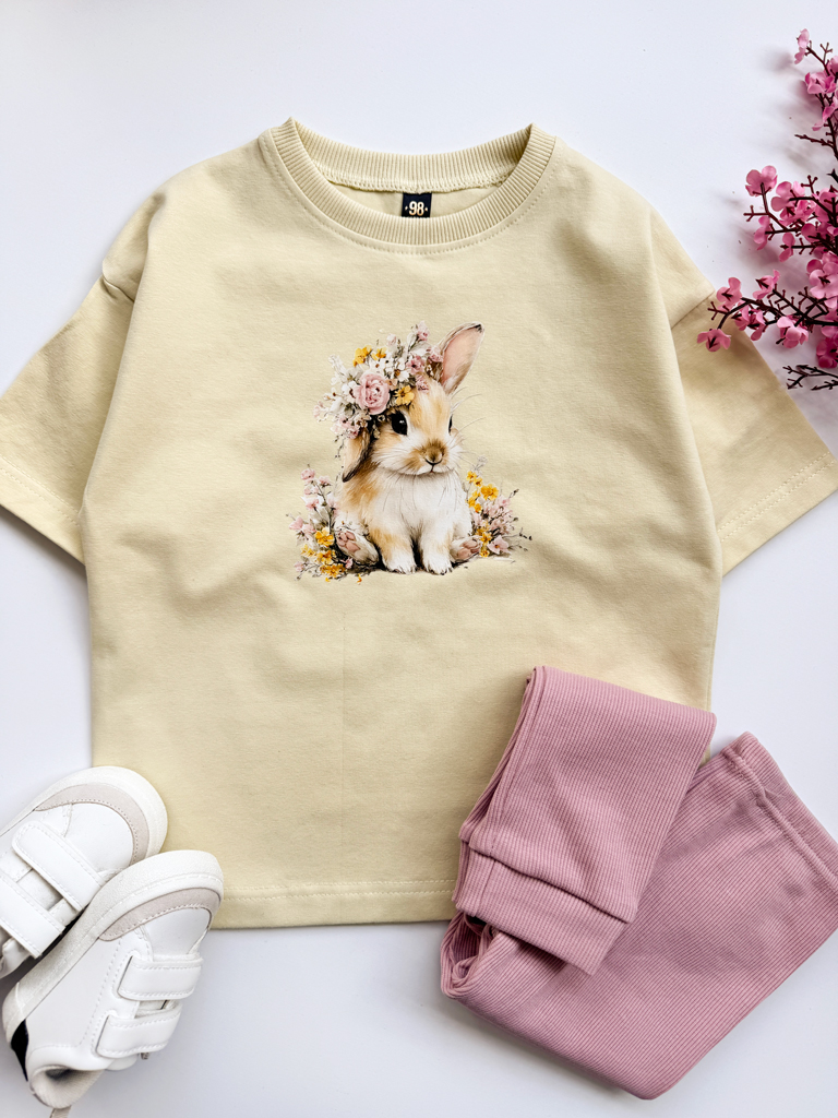 Koszulka dziecięca króliś w kwiatach