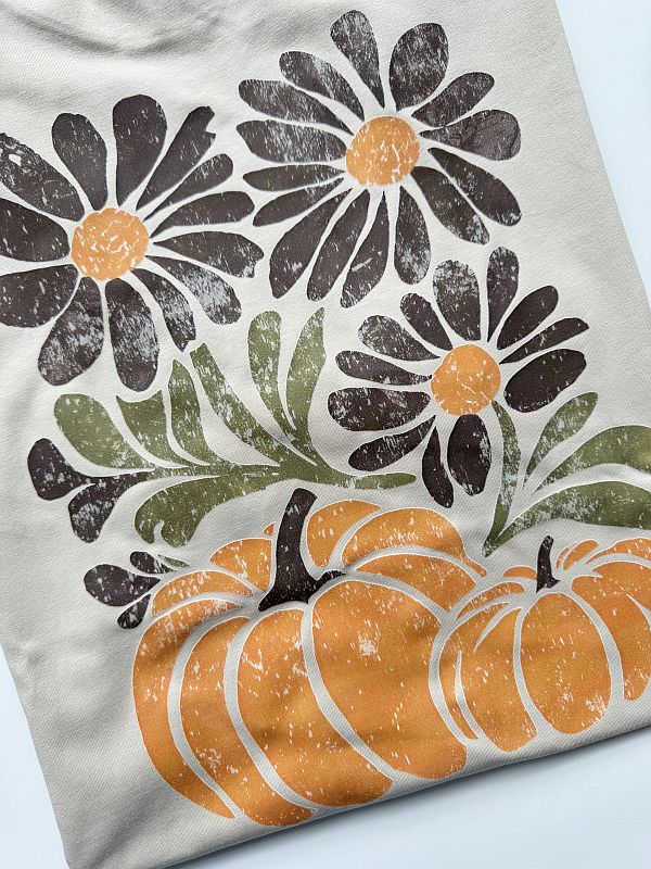 Koszulka damska beżowa kwiatki i dynie rozmiar oversize