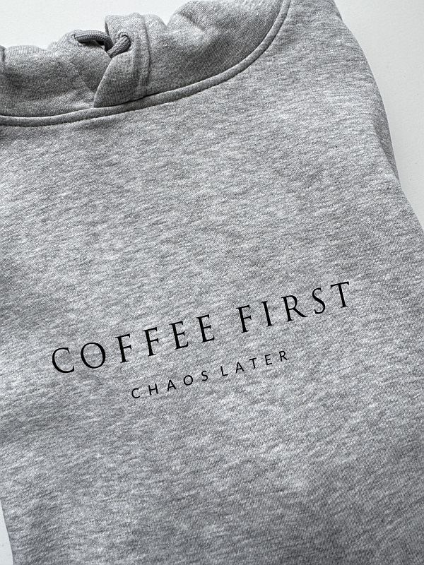 Bluza damska z kapturem szara coffee first chaos later rozmiar XXL