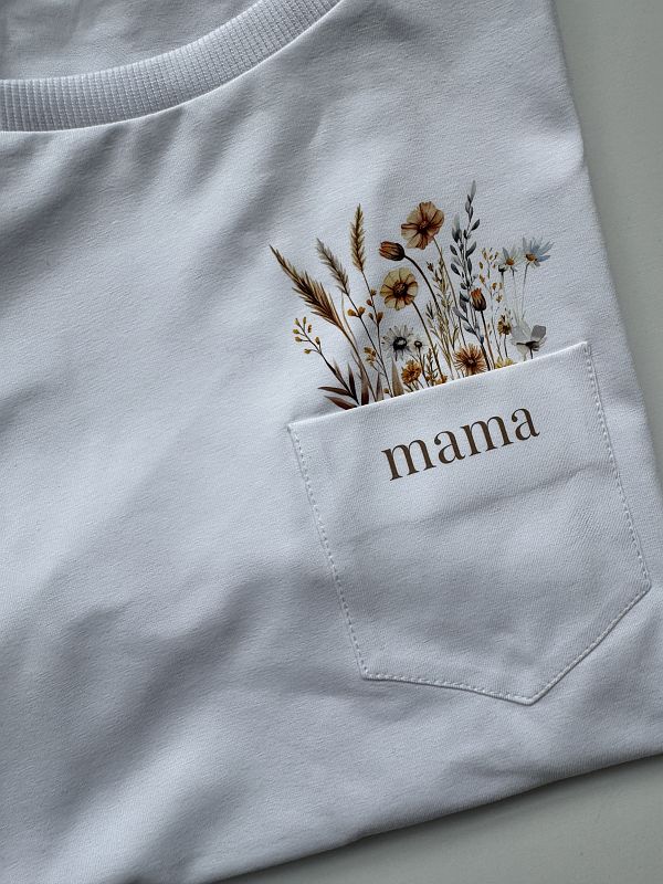 Koszulka damska biała kwiaty w kieszonce rozmiar XL