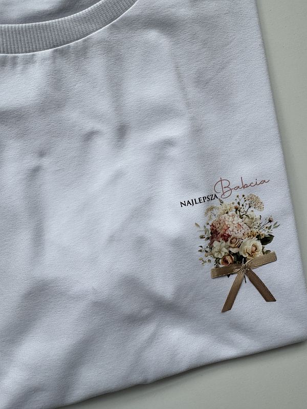 Koszulka damska biała bukiet kwiatów dla babci rozmiar XL