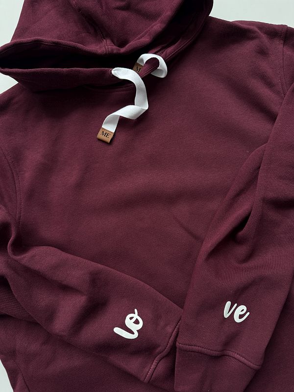 Bluza damska z kapturem bordowa love na rękawach rozmiar XL