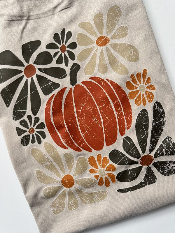 Koszulka damska beżowa dynia i kwiaty rozmiar L