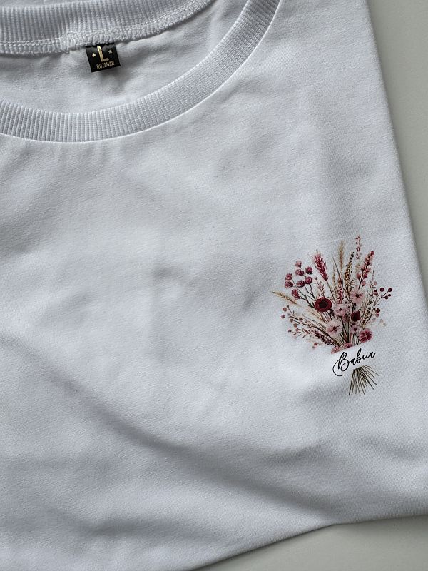 Koszulka damska biała bukiet kwiatów dla babci rozmiar L