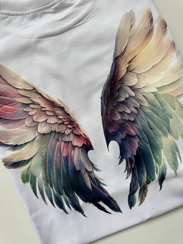 Koszulka damska biała skrzydła na plecach rozmiar S