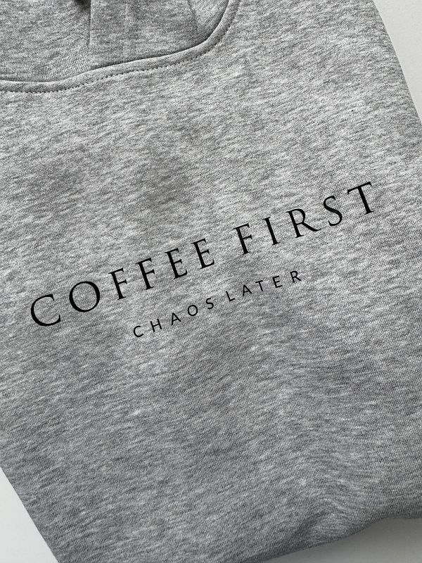 Bluza damska z kapturem szara coffee first chaos later rozmiar S