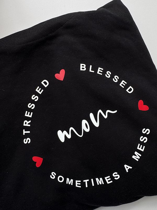 Bluza damska z kapturem czarna mom blessed stressed rozmiar S