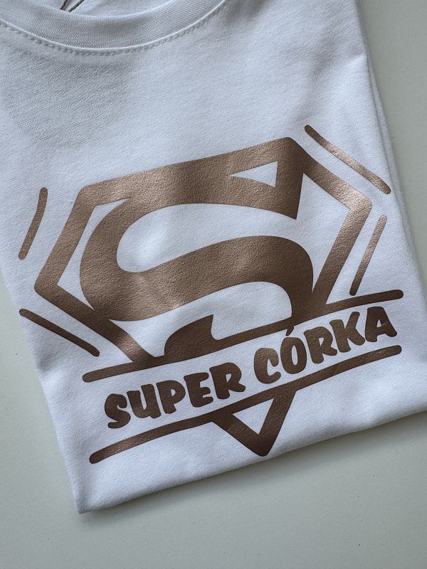 Koszulka biała z krótkim rękawem super córka rozmiar 134