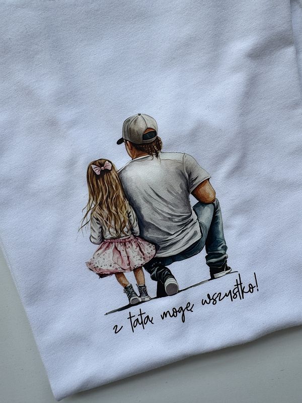 Koszulka biała z krótkim rękawem z tatą mogę wszystko rozmiar 140
