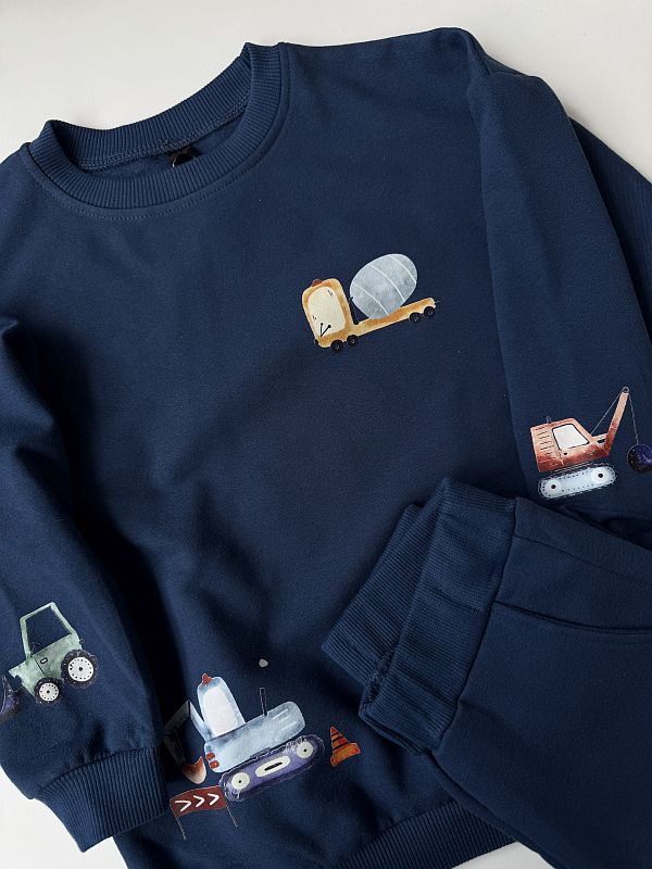 Niebieski komplet dresowy maszyny budowlane rozmiar 110