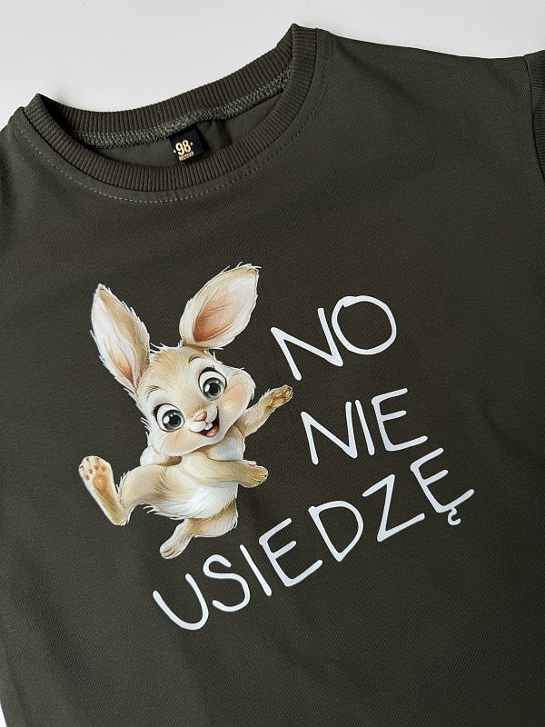 Koszulka oliwkowa z krótkim rękawem no nie usiedzę rozmiar 98