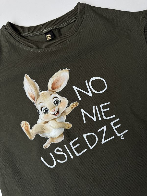 Koszulka oliwkowa z krótkim rękawem no nie usiedzę rozmiar 98