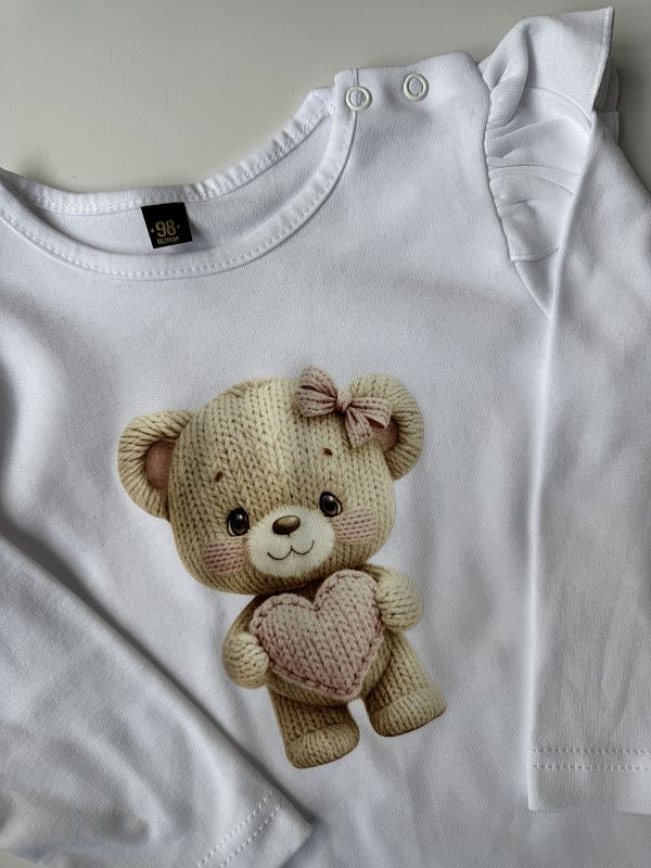 Body białe z długim rękawem miś z sercem rozmiar 98