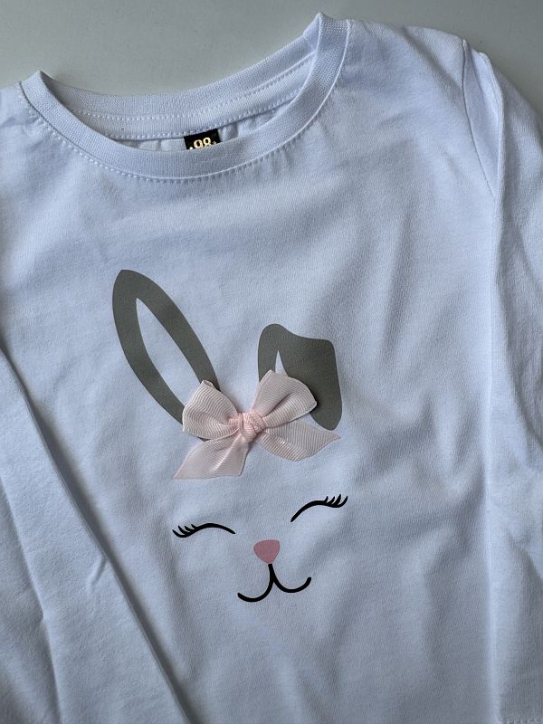 Koszulka biała z długim rękawem buzia królika rozmiar 98