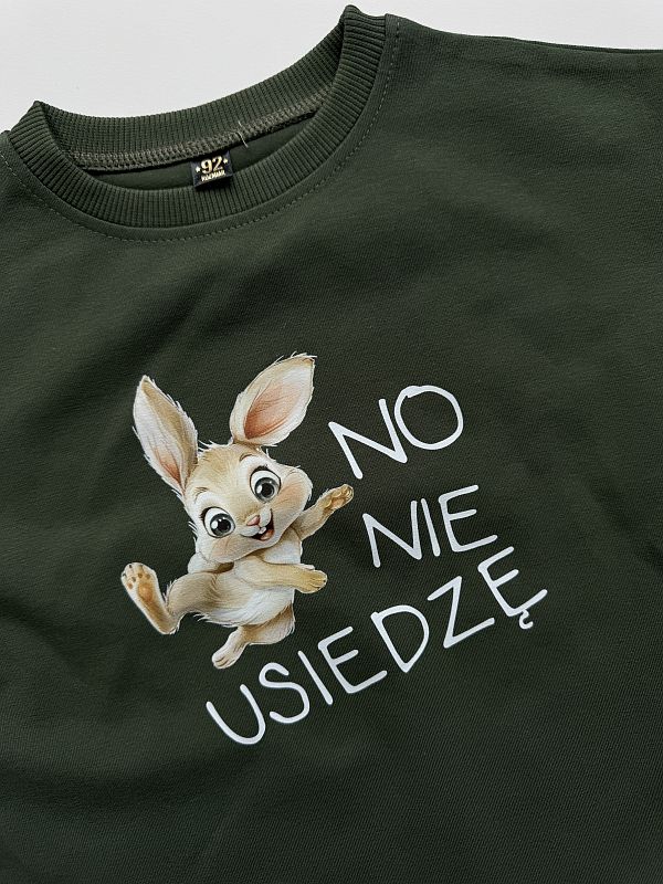 Koszulka oliwkowa z krótkim rękawem no nie usiedzę rozmiar 92