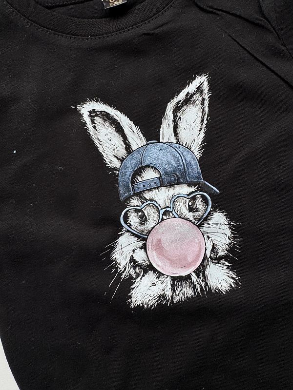 Koszulka czarna z krótkim rękawem królik z gumą balonową rozmiar 86
