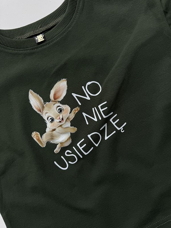 Koszulka oliwkowa z krótkim rękawem no nie usiedzę rozmiar 86