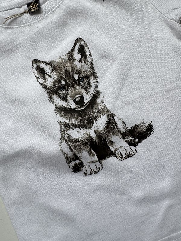 Koszulka biała z krótkim rękawem wilk rozmiar 86