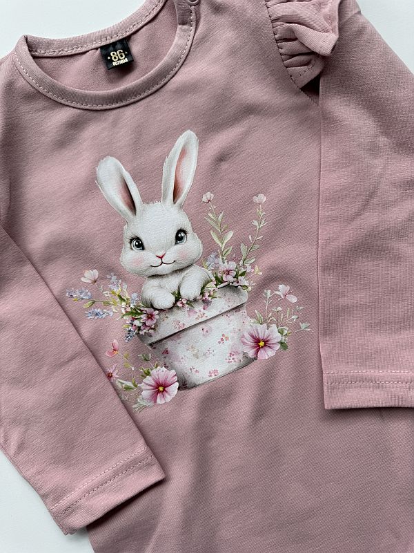 Body różowe z długim rękawem krolik w doniczce rozmiar 86